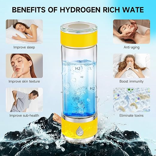 Hydrohealth Hydroh Hydrogen Water Bottle Generator, Portable and Rechargeable Hydro Health Hydrogen Water Bottle Glass with SPE Pem Technology,3 Min 4100 PPB Pure Hydrogen Rich Concentration