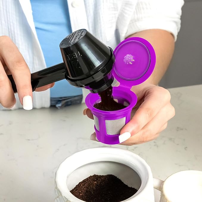 2-Item Bundle: 6-Pack Cafe Save 1-Stream Reusable K Cup Coffee Filters + EZ-Scoop 2 Tbsp Scoop with Integrated Funnel, Refillable Pod Capsule For Use with Keurig & Select Single Cup Coffee Maker
