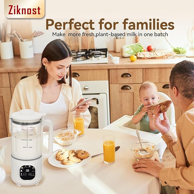 8 in 1 Nut Milk Maker Blender With 20 Bladers,40oz Soy, Almond, Oat, Coconut, Plant Based and Non Dairy Beverages, Automatic Soybean Machine With Delay Start/Keep Warm/Boil Water/Auto-clean