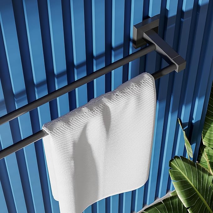 RUACQ Double Towel Bar, 24 Inch Towel Racks for Bathroom Wall Mounted, 304 Stainless Steel Bath Towel Rod with Square Base(Matte Black)