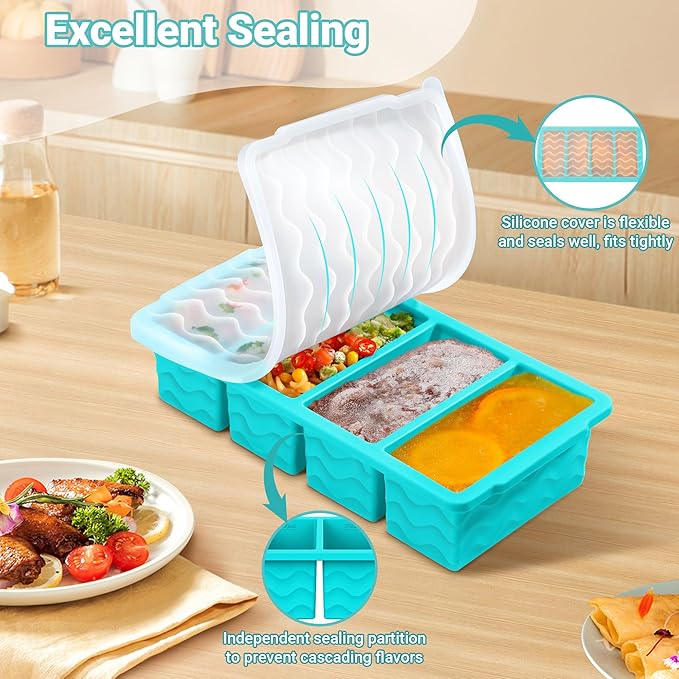 Doasuwish Silicone Freezer Molds for Soup with Lid – 1-Cup Soup Container Style Ice Cube Trays for Freezer, Meal Prep & Food Storage, Freeze 250mL/125mL Portions – 4 Pack
