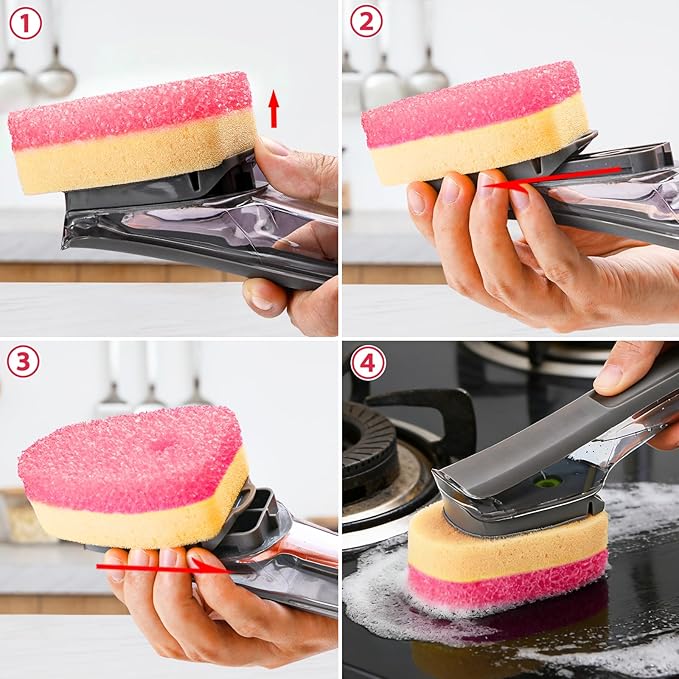 Sponge Dishwand Brush Refills for Scotch-Brite Dishwand - 10 Pack Dish Soap Non-Scratch Brush Refills for Nonstick Pots and Pans, Glass & Tubs (Pink)