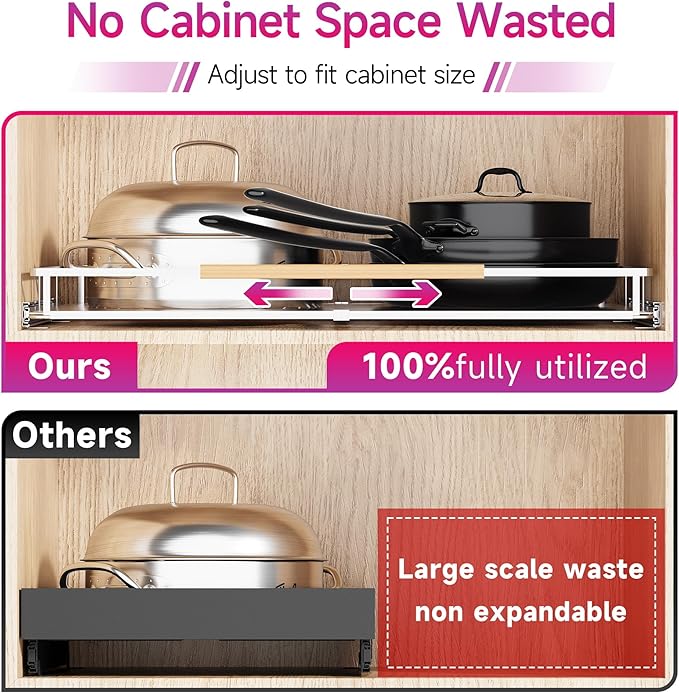 SUZLON Pull Out Cabinet Organizer, Expandable(20.9"~37.9") Cabinet Drawers Slide Out, Adjustable Width Roll 0ut Shelf Cabinet Organizer for Kitchen Base Cabinet Organization (X-Large, 1Pack)