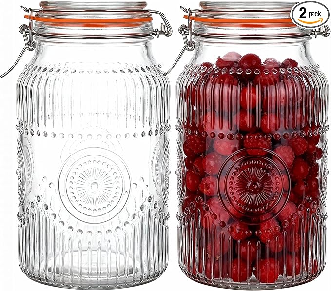 Amzcku Wide Mouth Vintage Mason Jars with Airtight Lid 128oz 1 Gallon, Canister Gallon Jars for Kitchen Storage - for Coffee, Sugar, Beans 2 Pack