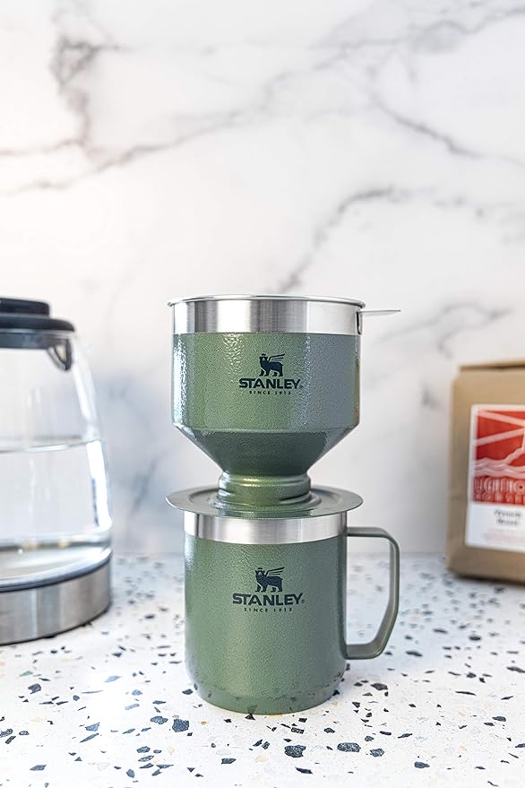 STANLEY Perfect Brew Pour Over Manual Single Cup Coffee Maker Drip Coffee Maker with Reusable Filter | Easy Clean Stainless Steel BPA-Free Hammertone Green (Pack of 4)