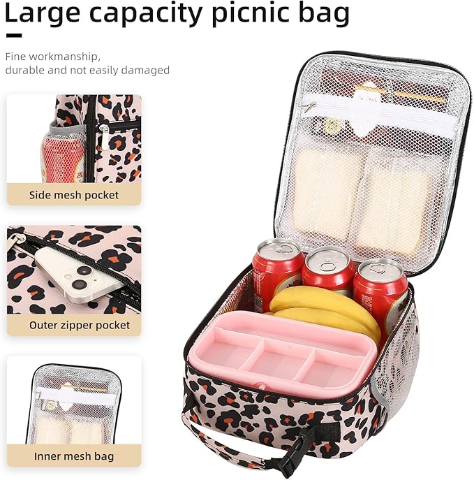 Lovoeo Lunch box Lunch bag for men women Insulated Lunchbox Lunch bags for Work Picnic Travel (Leopard)