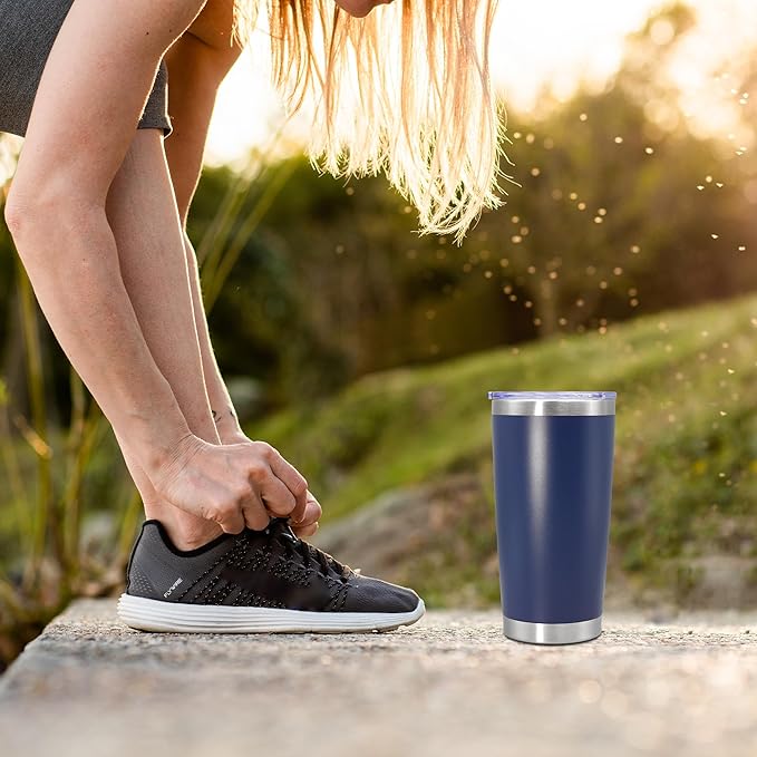 20 oz Tumbler Coffee Travel Tumblers Bulk with Lid Stainless Steel Double Wall Vacuum Insulated Mug Powder Coated Cups fit Car Cupholder for Hot and Cold - Navy, 1Pack