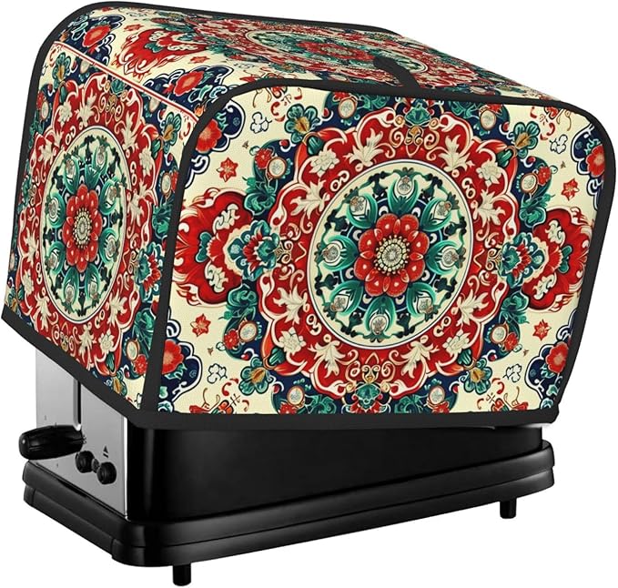 Traditional Retro Pattern Toaster Cover 2 Slice, Cute Rural Bread Machine Cover, Washable Dust-Proof Cover for Kitchen Small Appliance Cover,with Top Handle