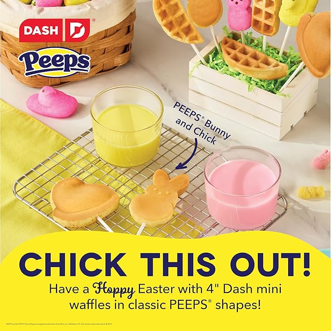 Dash & PEEPS® Mini Waffle Maker- Mini Machine for Creative Homemade Treats - Nonstick Iron with Unique Print Design - Stylish Waffle Machine - Yellow Chick