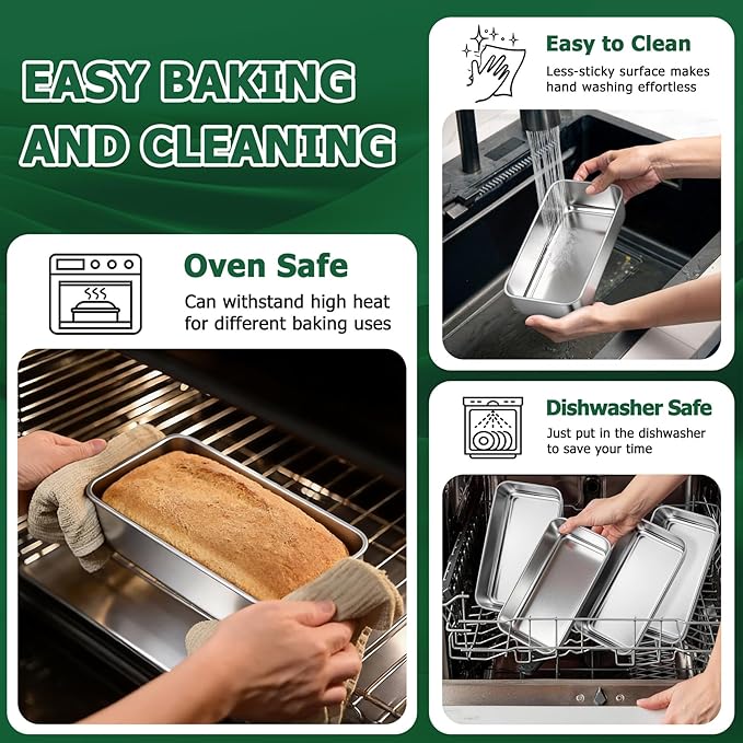TeamFar Loaf Pans for Baking, 9 × 5 Inch Stainless Steel Loaf Bread Pans Tins for Homemade Bread/Brownies, Healthy & Sturdy, Oven & Dishwasher Safe - Set of 8