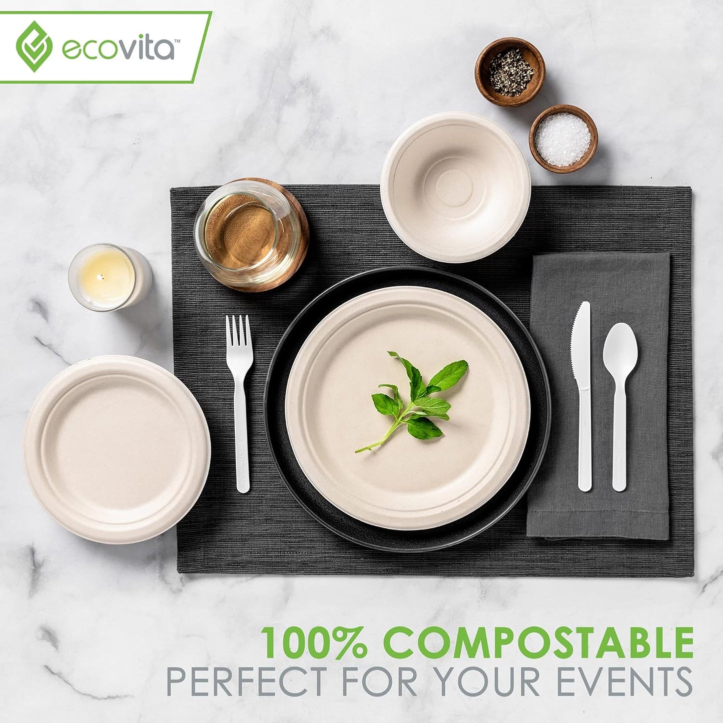 100% Compostable Paper Plates [7 in.] – 150 Disposable Plates Eco Friendly Sturdy Tree Free Liquid and Heat Resistant Alternative to Plastic or Paper Plates