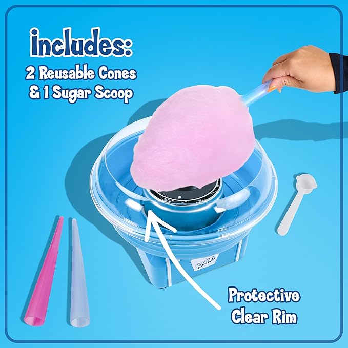 Kool-Aid Cotton Candy Machine - Fun Cotton Candy Machine for Kids with 2 Reusable Cones, 1 Sugar Scoop, and 1 Extractor Head – Blue