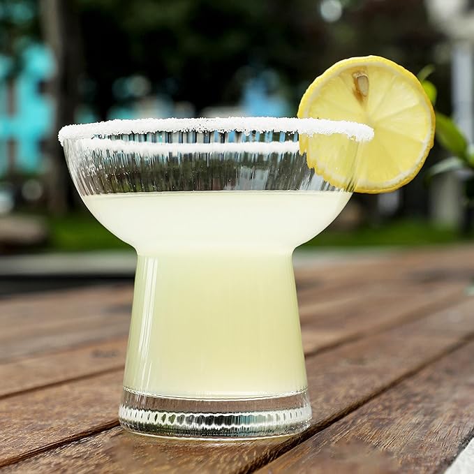 Lysenn Stemless Margarita Glasses Set of 4 - Elegant Vertical Stripes Cocktail Glasses – Premium Hand Blown Glassware for Martini and Mixed Drinks – 10 oz