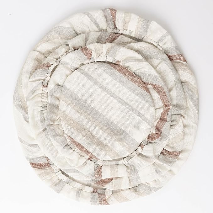 100% Linen Bowl Covers Reusable For Bread Proofing, 4 Pcs Elastic Cloth Fabric Colorful Stripe Bowl Covers, 5.9*7.9*9.8*11.8 Inches, Colorful 4
