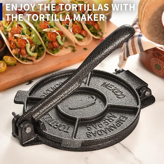 ARC Tortilla Press 8 inch, Cast Iron Tortilla Maker Include 100 Pcs Parchment Paper, Heavy Duty Tortillera Pataconera, Flour Tortilla Press, Roti Maker, Taco Maker, Taco Press, Black Gray