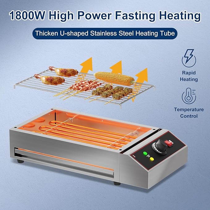 Takywep Electric Barbecue Grill, Smokeless Indoor Outdoor BBQ Grill, Portable Countertop Grill with Adjustable Temperature 122°F-572°F, Stainless Steel, 1800W, for Home Restaurant Party Camping