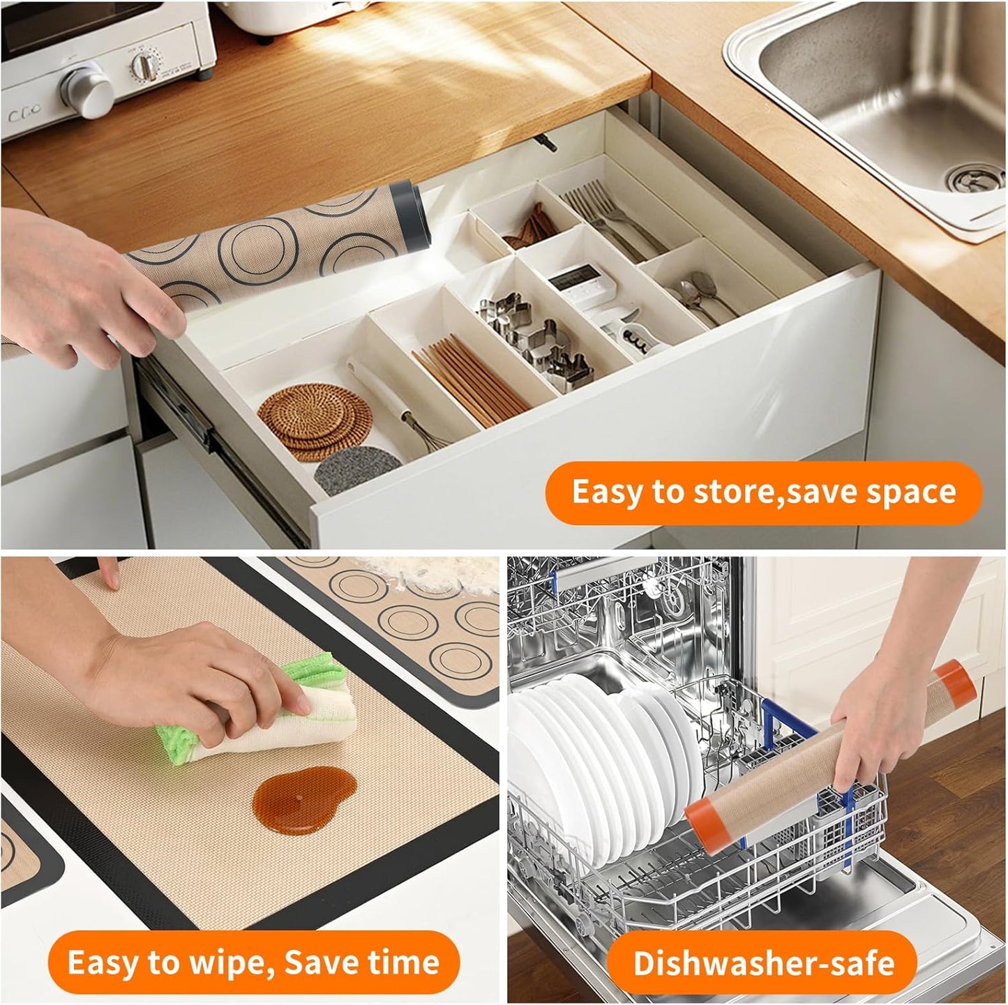 2-Pack Silicone Baking Mats – Non-Stick Reusable BPA-Free Oven Liners, 100% Food-Grade Silicone, Fit Half Sheet Pans (16.54" x 11.62") for Cookies, Pastry & More