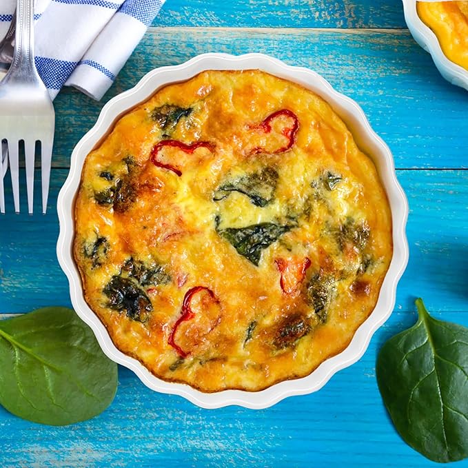 Foraineam 10 Pack 8 oz Creme Brulee Ramekins, 6 Inch Round Fluted Quiche Dishes, Porcelain Pie Pan Shallow Baking Dish Oven Safe for Baking Souffle, Apple Pie, Quiche, Tart