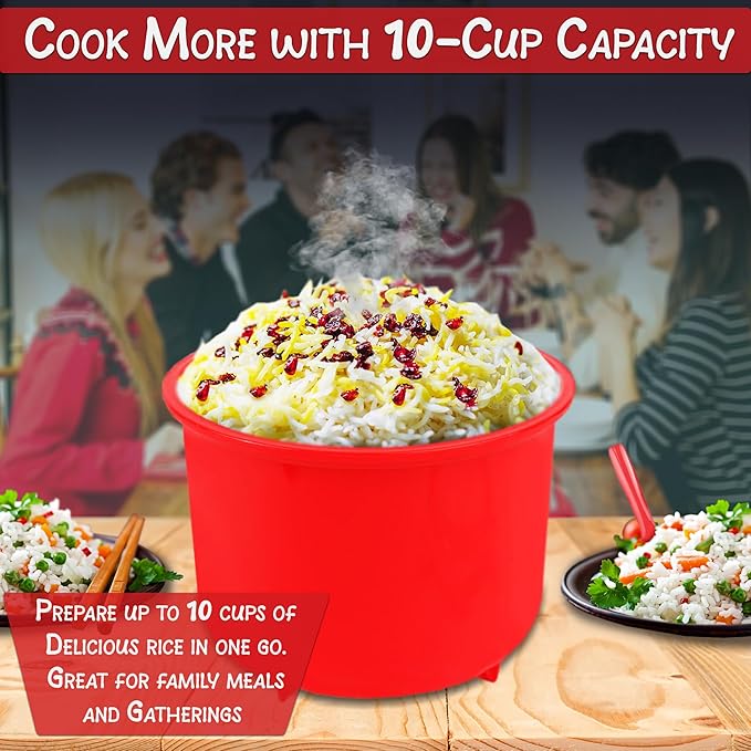 Home-X Microwave Rice Cooker - Rice Steamer Cooker with Steam Release Vents and Easy Locking Clips - 10 Cups BPA-Free, Dishwasher Safe, Easy-To-Use, Low Mess Microwave Rice Cooker Vegetable Steamer