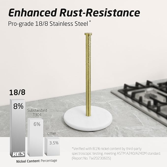 KES Marble Paper Towel Holder Gold Countertop, Kitchen Standing Paper Towel Holders Marble Base Standard or Jumbo-Sized Rolls Brushed Gold, KPH100-BZ