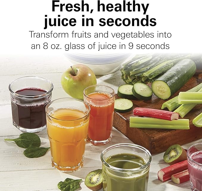 Hamilton Beach Juicer Machine, Centrifugal Extractor, Big Mouth 3" Feed Chute, Easy Clean, 2-Speeds, 30 oz. BPA Free Pitcher, 700 Watt Motor, Cleaning Brush, Black (67840)