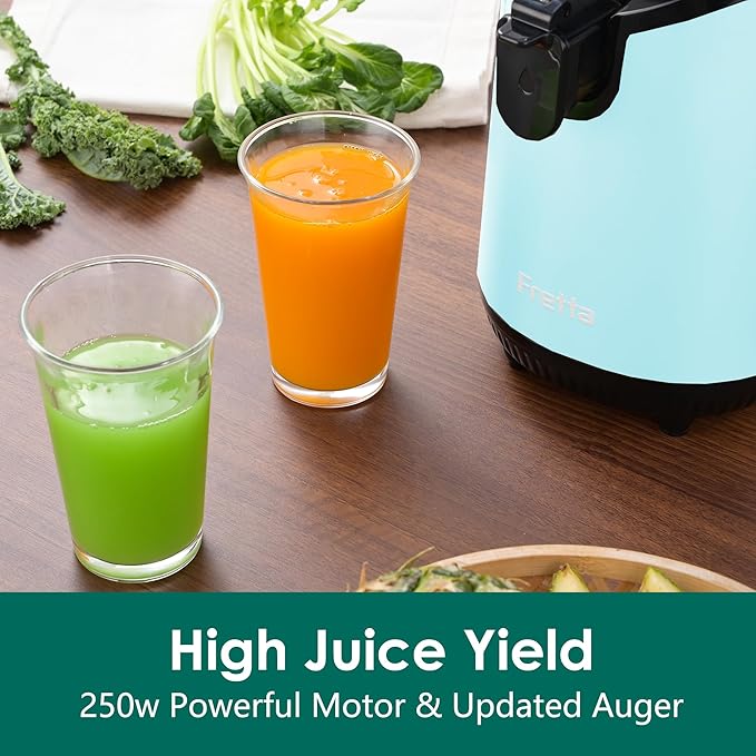 Cold Press Juicer Machines, Slow Masticating Juicer with 5.3" Extra Large Feed Chute Fit Whole Fruits & Vegetables, Self Feeding Effortless for Batch Juicing, BPA Free 250W (BrightBlue,1.8L)