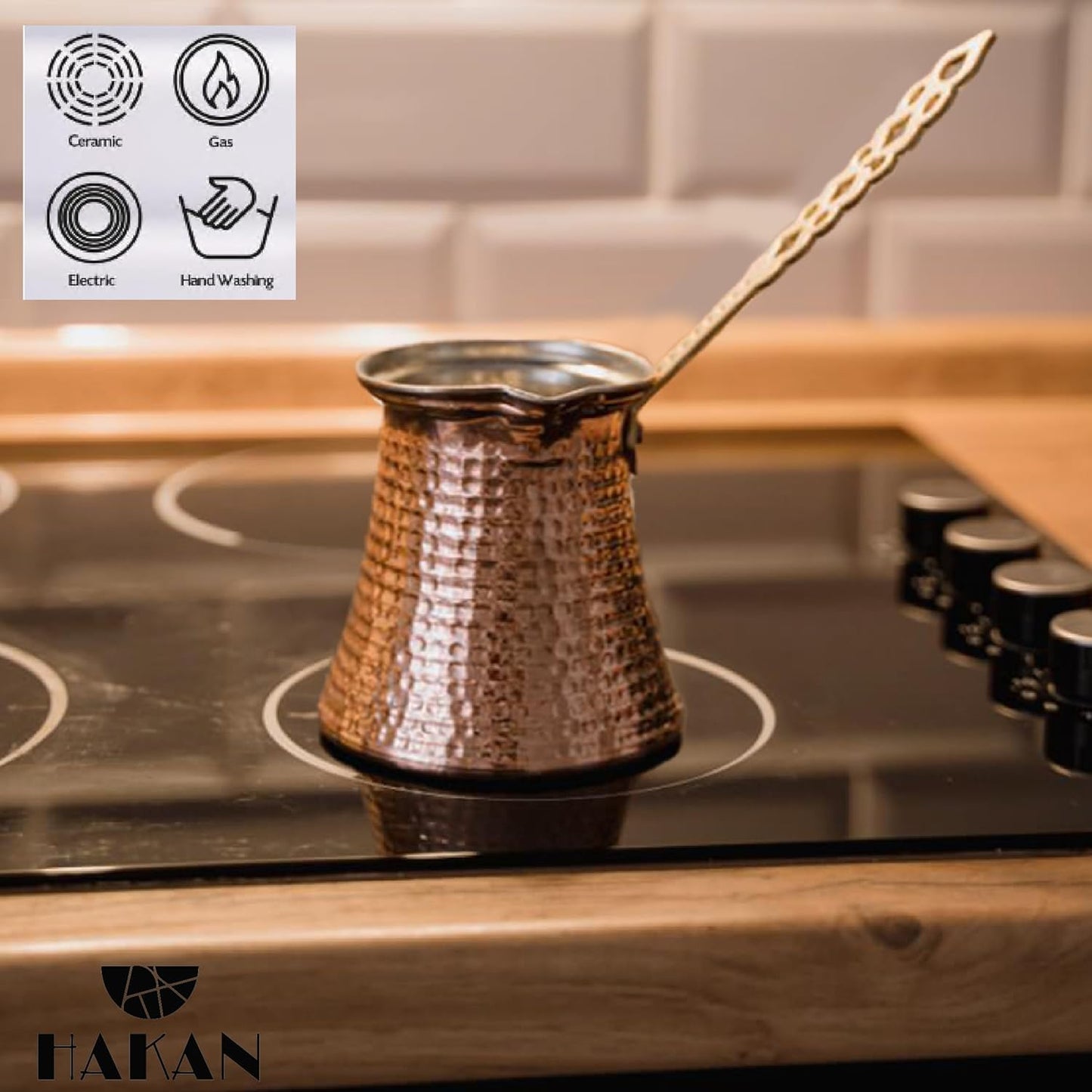 Hakan Turkish Coffee Pot | Stove Top Water Boiler, Coffee Maker, Butter, Chocolate & Milk Warmer | Even and Quick Heat with Handcrafted Copper Material | Coffee Gifts Idea, 5 Oz (150 cc)
