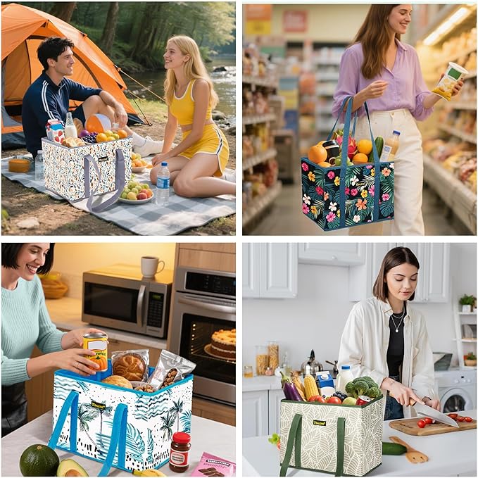 BALEINE 1Pk Reusable Grocery Bags, Foldable Shopping Bags for Groceries with Reinforced Bottom & Handles (Antique Foliage)
