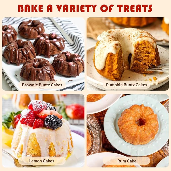 HKMTT Small Silicone Buntz Pan, Mini Fluted Tube Rum Cake Baking Molds, 6 Cavities 2 Pack 3 Shaped BPA Free Oven Safe Food Grade Non Stick Moulds