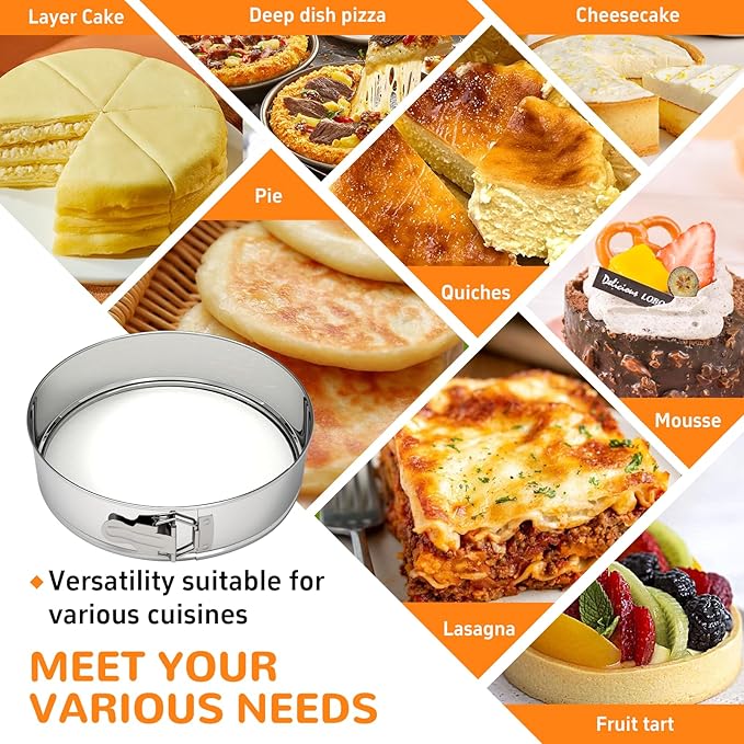 ZeroPone 10 Inch 304 Stainless Steel Springform Pan with Removable Bottom, Nonstick Round Spring Form Cheesecake Pan with 30 Pcs Parchment Paper Liners