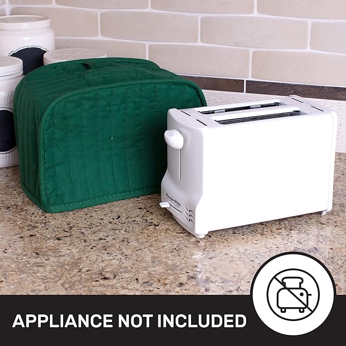 RITZ Premium Universal Two Slice Toaster Cover, 11.25" x 5.75" x 7", Polyester and Cotton Quilted, Fingerprint Protector, Super Soft Appliance & Dust Cover, Appliance NOT Included, Dark Green