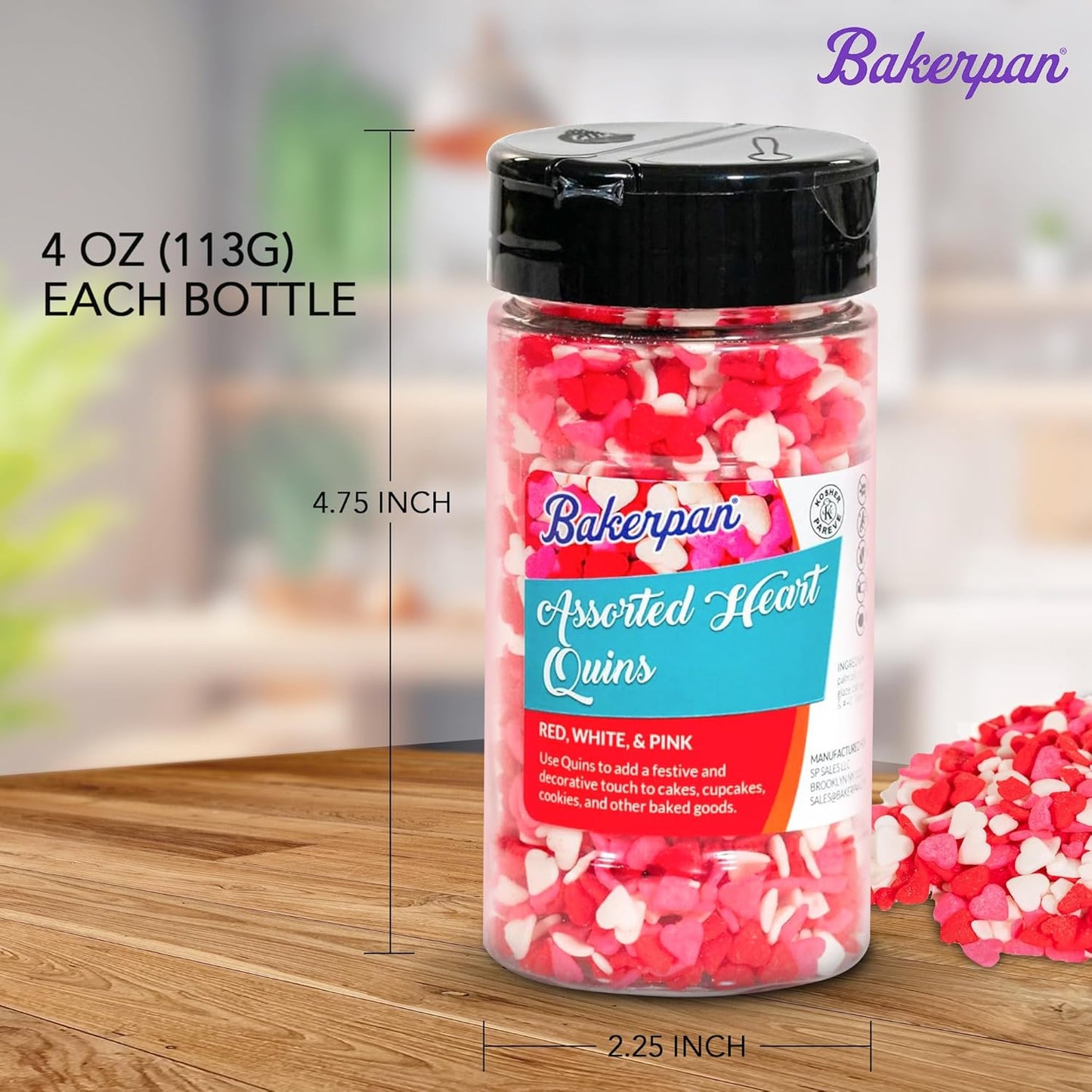 Bakerpan Quins Sprinkles for Cake Decorating - 4 Ounces - Rainbow Edible Confetti Sprinkles for Cupcakes, Ice Cream, Cookies, Cakes (Made in USA)