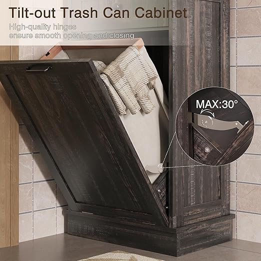 KIGOTY Tilt Out Trash Can Cabinet Trash Bin Cabinet with Hideaway Drawer Hidden Wooden Kitchen Garbage Can, Pet Proof Trash Can Holder for Kitchen (Rustic Black)