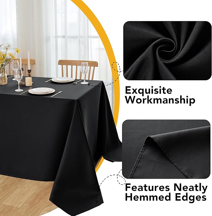 10-Pack Black Tablecloths for Rectangle Tables, 54 x 108 Inches, Stain-Resistant Polyester Fabric for 6 Foot Tables - Washable Table Covers for Weddings, Banquets, Birthday Parties, Events
