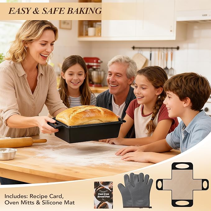 ROTTOGOON 2 in 1 Cast Iron Loaf Pan with Lid,Even Heat Distribution Bread Baking Pans for Sourdough, Homemade Bread,Cake and Meatloaf