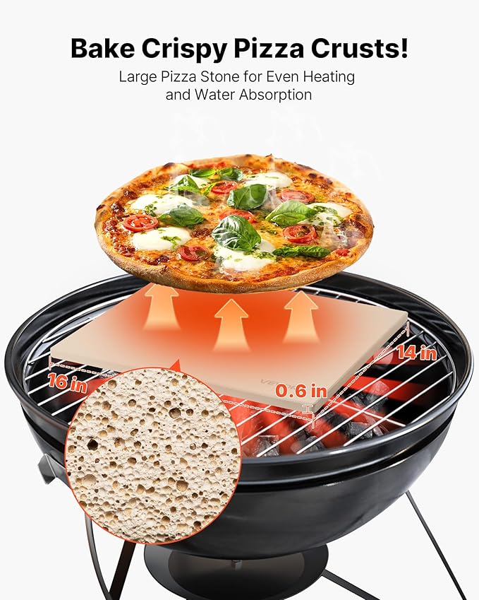VEVOR Pizza Stone, 16 x 14 x 0.6 Inch Rectangular Cordierite Pizza Stone, Large Baking-Stone with Scraper, 1450℉ Heat-Resistant Cordierite Cooking Stones for Kitchen Bake Oven, BBQ Grill