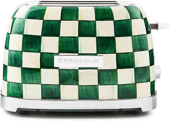 MACKENZIE-CHILDS 2-Slice Toaster, Decorative Toaster for Kitchen, One of Oprah’s Favorite Things, Green-and-White Emerald Check