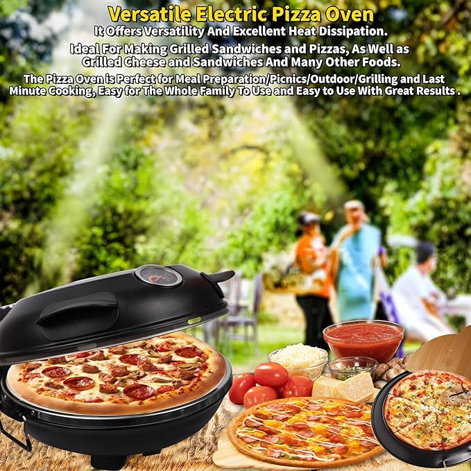 Pizza Oven 12 Inch Electric Pizza Oven Indoor, 1200W Portable Countertop Pizza Maker with Viewing Window, Heats Up To 800°F, Pizza Maker Machine for Home