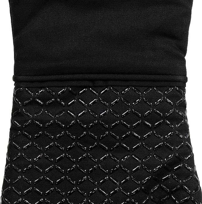 All-Clad Premium Ogee Silicone Printed Oven Mitt: Heat Resistant to 500 Degrees - 100% Cotton and Silicone, 14"x7" Oven Mitt for Kitchen and Barbeque, 2-Pack, Black