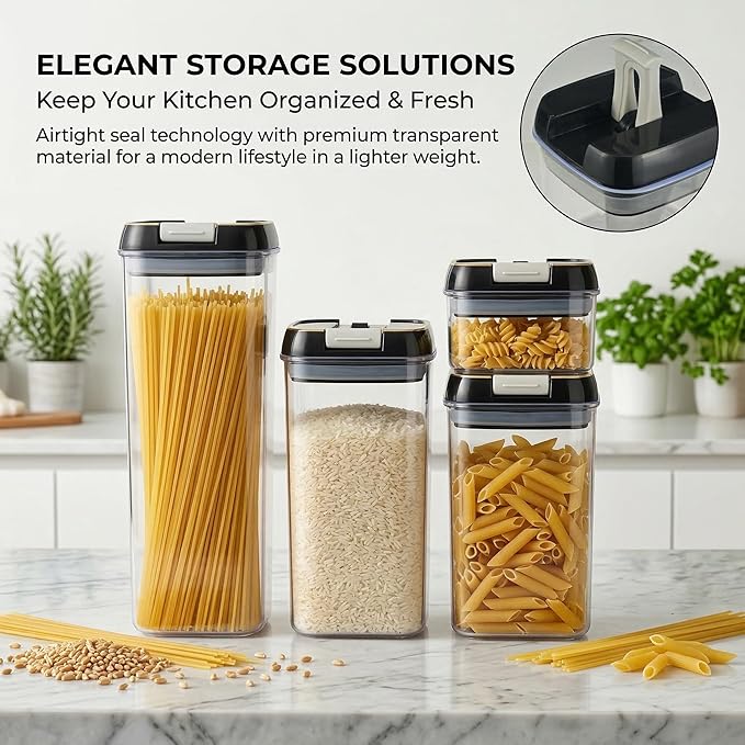 OMIO Airtight Food Storage Containers 5-Pack, BPA-Free Stackable Kitchen Canisters for Pantry Organization – Perfect for Cereal, Grains, Flour, Sugar, Snacks (1.9L, 1.2L, 0.8L x2, 0.5L)