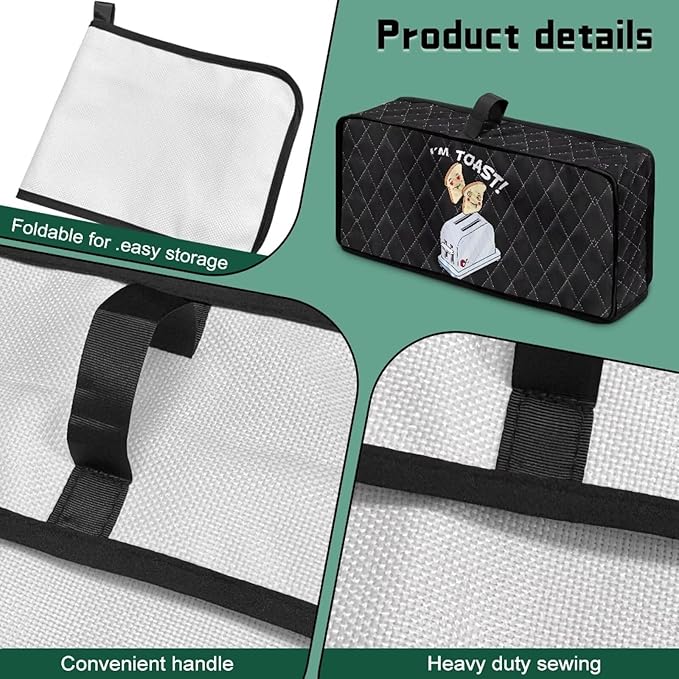 Toaster Cover 2 Slice Black I'm TOAST Design Toaster Covers 2 Slice Long Slot Slim Dust Cover, Machine Washable Thin Small Appliance Covers for Kitchen