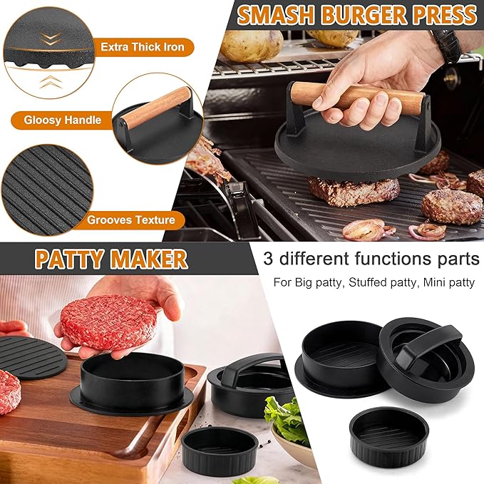 35Pcs Griddle Accessories Kit for Blackstone, Joyfair Flattop Grilling Accessory Tool Set with Stainless Steel Griddles Spatula Smash Burger Press Basting Cover Hamburger Patty Maker for Outdoor BBQ