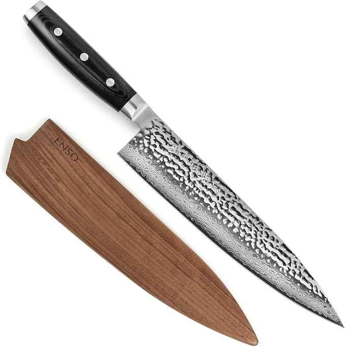 Enso Large Chef's Knife with Sheath - Made in Japan - HD Series - VG10 Hammered Damascus Stainless Steel Gyuto - 9.5" Blade with Saya Cover