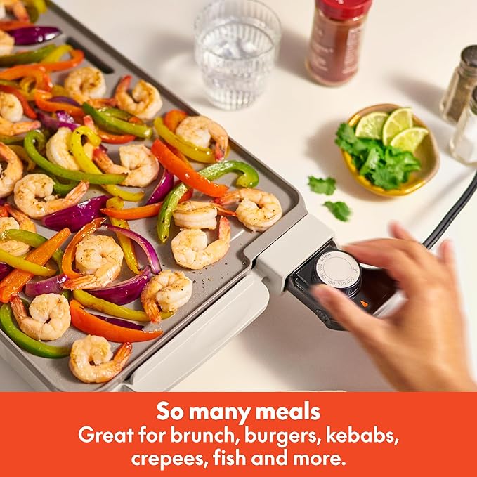 bella 10" x 20" Electric Griddle with EverGood™ Ceramic Nonstick Coating, Removable Temperature Probe, Dishwasher-Safe Drip Tray & Cool Touch Handles, Cook up to 10 Eggs, 1500 Watt, Oatmilk