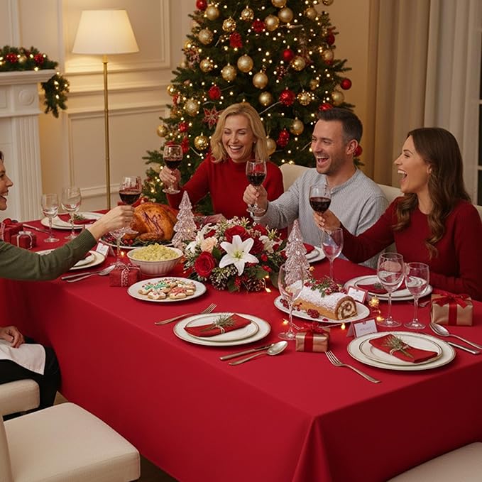 10-Pack Red Tablecloths for Rectangle Tables, 60 x 120 Inches, Stain-Resistant Polyester Fabric for 6 Foot Tables - Washable Table Covers for Weddings, Banquets, Birthday Parties, Events