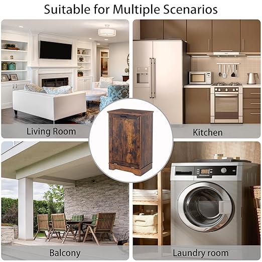 13 Gallons Tilt Out Trash Cabinet, Hidden Trash Can Cabinet Wooden Tilt Out Pet Proof Hidden Trash Bin Cabinet for Kitchen Living Room (Rustic Brown)