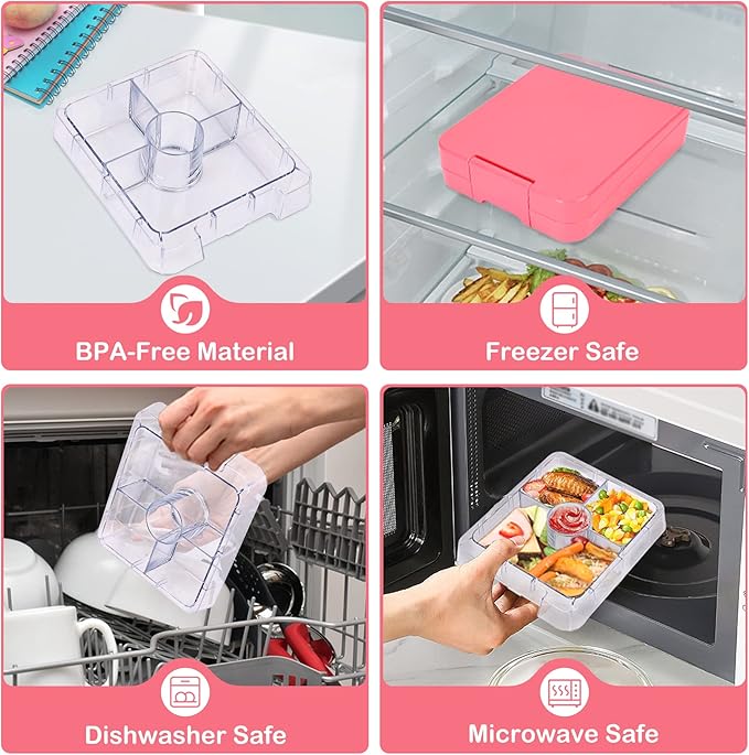 Pawtong Bento Lunch Box Set With 10oz Soup Thermo, Leak-proof Lunch Containers with 4 Compartment, Kids Hot Thermo Food Jar/Insulation Lunch Bag, Food Containers for School（Solid）