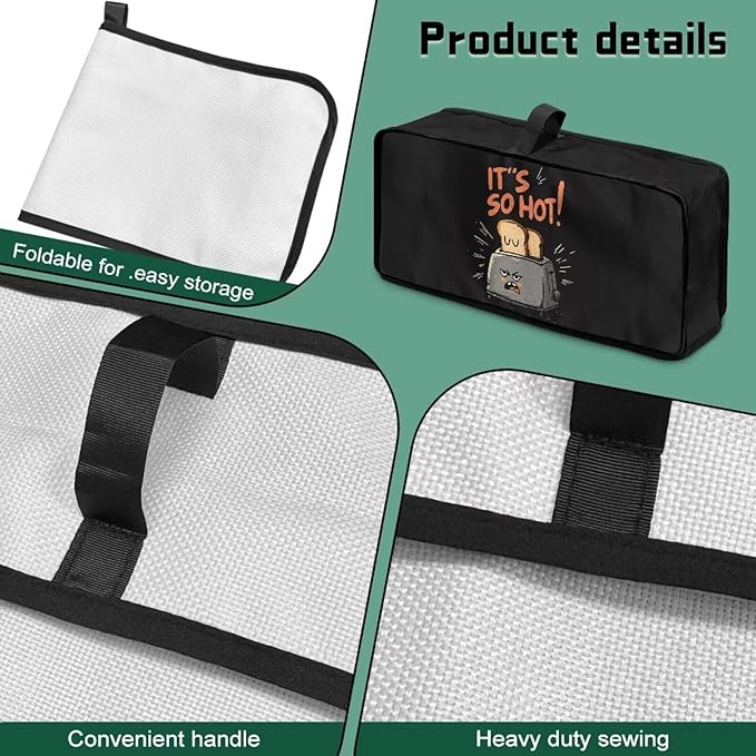 Funny Bread Print Toaster Cover 2 Slice Fabric Heat-Resistant Slim Dustproof Protective Cover, Foldable Easy Storage for Kitchen Small Appliances