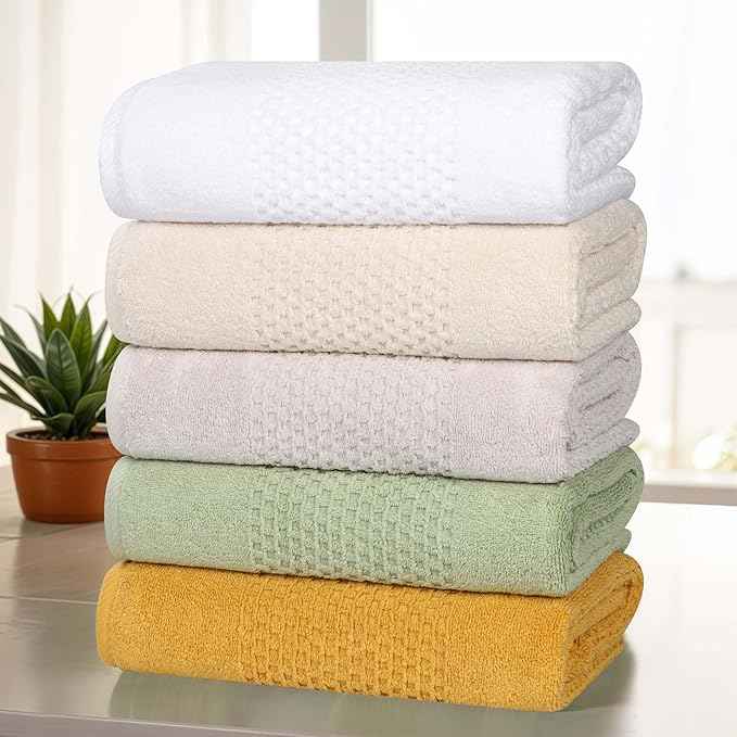 Superior Playa Zero Twist Cotton Medium Weight Towels, for Guest Bath, Bathroom, Shower, Spa, Plush, Quick Dry, Ultra-Soft Towels, Bath Essentials, Waffle Textured, 9 Piece Assorted Towel Set, Gold