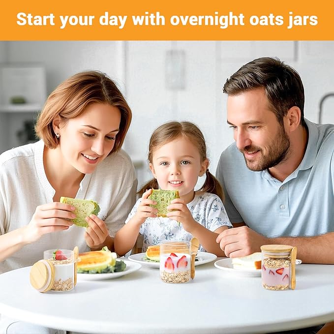 Glass Jar with Bamboo Lids and Spoons - 2 Pack 6 Fl.oz Airtight Round Glass Pantry Containers Set, Includes Labels and Marker, Food Storage Canisters for kitchen for Spice, Coffee, Sugar, Tea